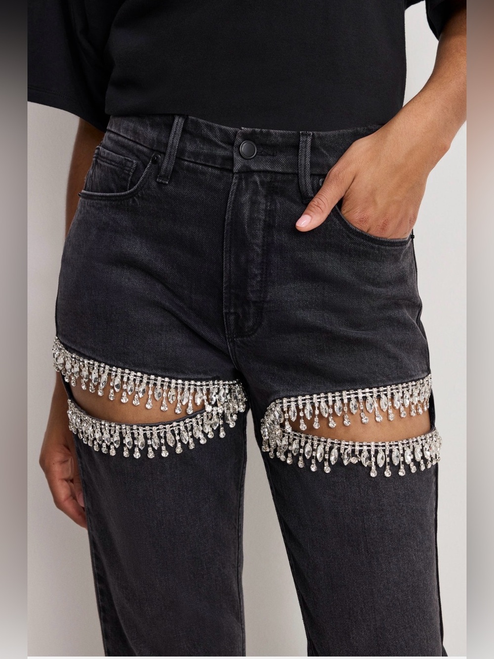 Good American NWT Good icon strait high rise with  embellished crystals size 22